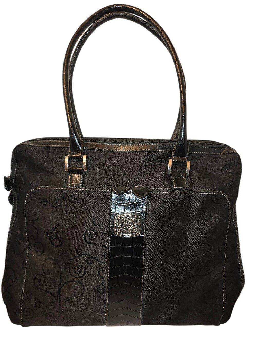 Coldwater Creek Croc Embossed Leather Like New Computer Travel Handbag Tote